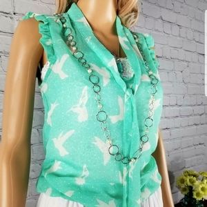 Eyelash Couture Hummingbird Sheer Blouse Top Shirt